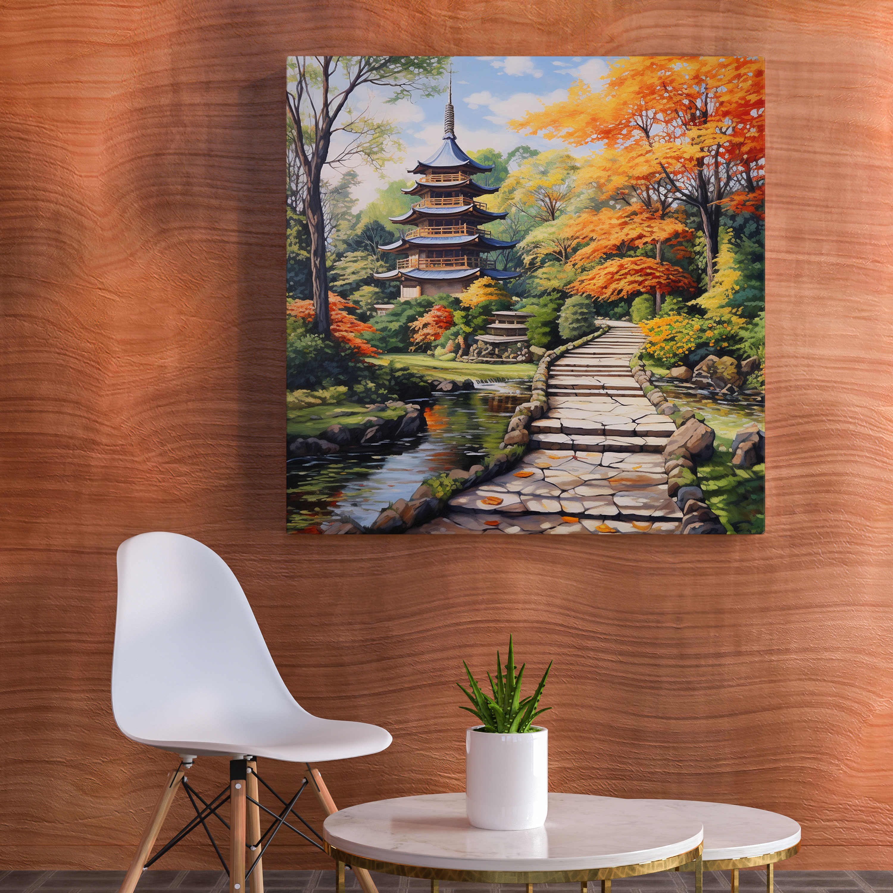 Zen Bahçesi Kanvas Tablo - Zen Huzurlu Pagoda Duvar Dekorasyonu Ev Dekorasyonu