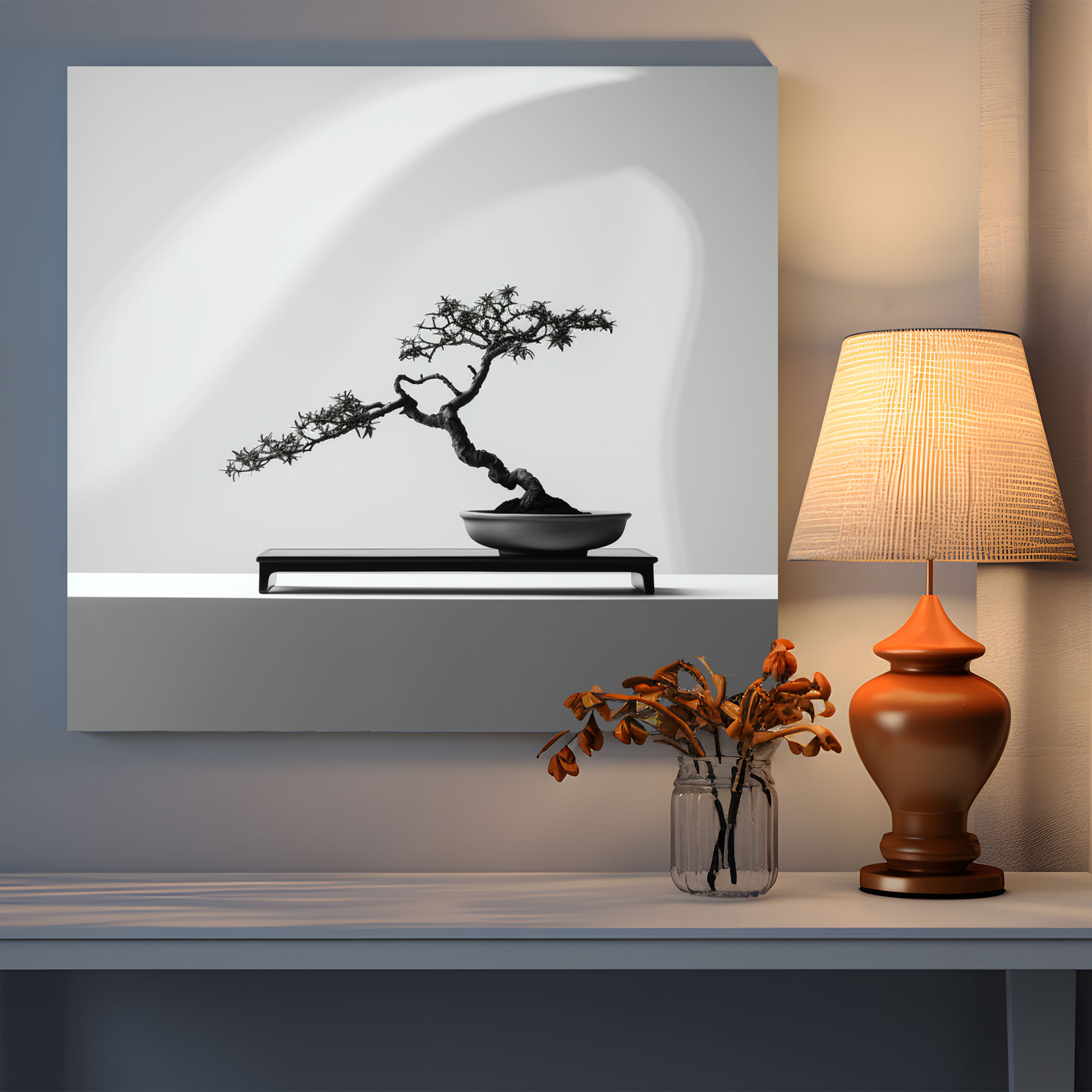 Zen Bonsai Kanvas Tablo - Zen Kanvas Duvar Sanatı Duvar Dekorasyonu Minimalist
